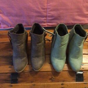 Women’s Suede Ankle Booties in Taupe and Teal - Versatile Everyday Style